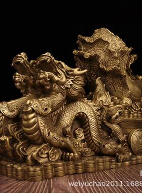纯铜龙拉白菜摆件 铜龙拉车摆件 铜汉龙双龙拉百财摆件龙拉车