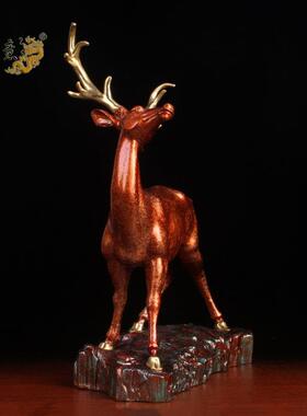 真古意 黄铜鹿摆件 铜鹿客厅书房装饰创意铜像家居工艺礼品摆饰摆