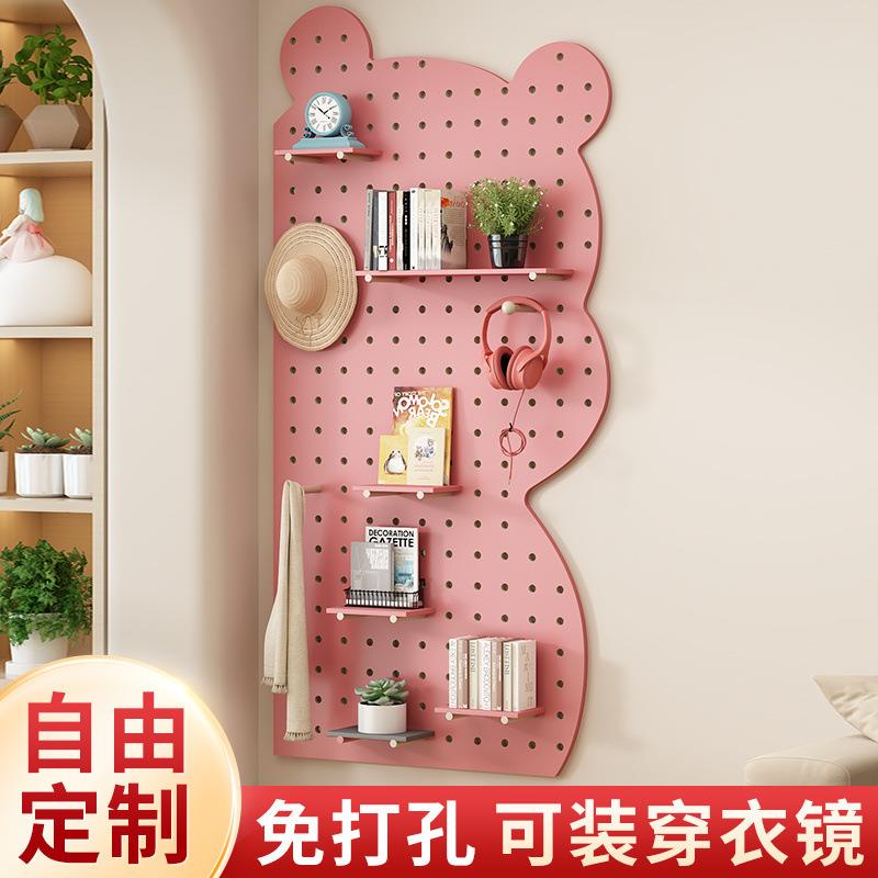 Solid wood hole board entrance wall storage rack entry partition decoration storage wall wall hanging board installation cross-border