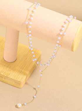 Pearl tassel double layered necklaceY型珍珠流苏双层项炼叠戴