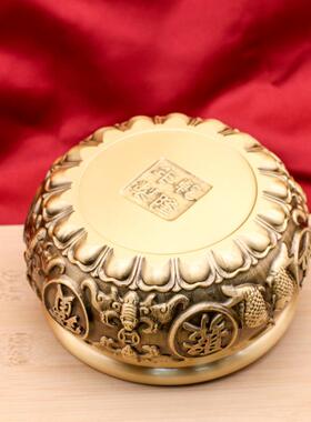 客黄铜招财聚宝盆YF黄米缸存钱罐八聚宝摆福件玄铜关厅柜台装饰礼