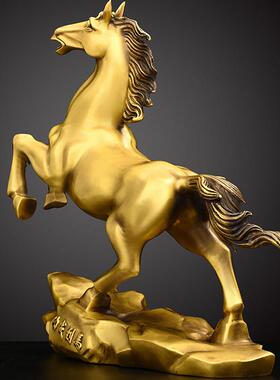 纯铜马摆件马到成功家居玄关办公室桌面装饰品奔马跃马大号生肖马