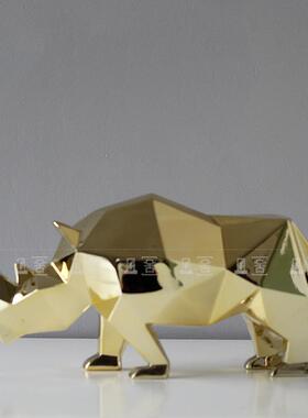 简约创意几何动物犀牛装饰品样板房客厅玄关电视柜家居软装摆件