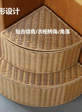 。扇形角落收纳箱仿藤编衣物整理盒大号衣柜转角储物筐三角