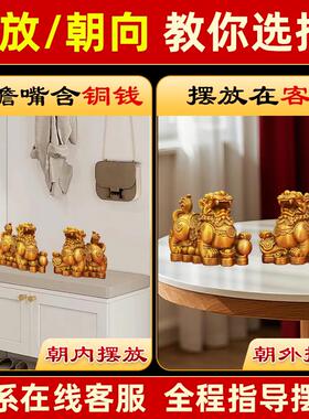 黄铜貔貅摆件一对公母客厅玄关公司前台店铺开 业礼品办公室装饰
