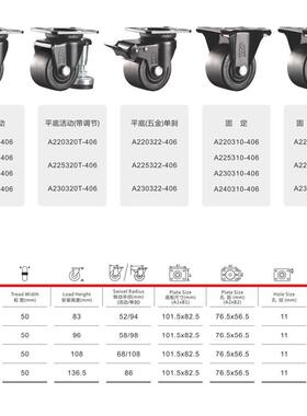 减震静音万向轮3寸带刹脚轮耐磨承重低重心平板推车尼龙轮子脚轮