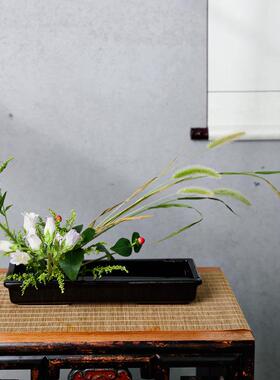 日式花器插花小原流陶瓷花器 长方形盘花盛花排列 花道课用标准