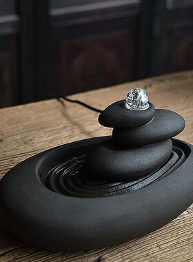 高档陶迷禅意枯水流水器喷泉摆山客厅招财加湿家居件陶瓷器装饰工