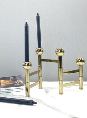 金银色折叠创意金属大理石多头蜡烛台北欧现代摆件样板间软装饰品