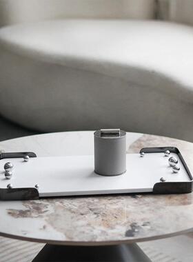 轻奢金摆属皮质收纳样板盘玄关长方房形设计师圆珠几ZMH何托盘饰