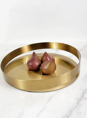 现代简约欧式金色黑钛色不锈钢圆形托盘摆件样板房软装饰品