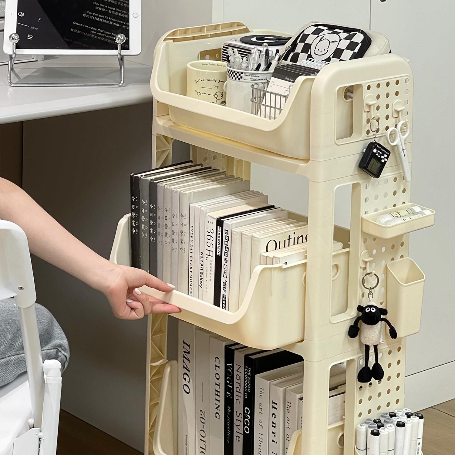 Student dormitory desk hole board trolley book storage rack movable floor-standing bookshelf multi-layer storage layer
