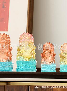 创意石敢当树脂狮子家居工艺品办公室摆件仿真琉璃饰透明树脂饰品