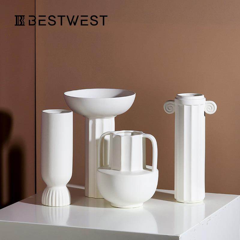 Best west 北欧ins风高档陶瓷罗马柱花瓶摆件 样板间软装家居饰品,淘宝优惠券,粉丝福利购,淘宝优惠卷