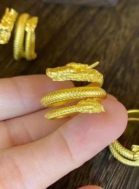 神龙摆尾三圈盘龙戒指本命年招财进宝龙凤呈祥开口指环复古饰品