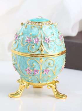 奢华精美彩蛋欧式首饰盒滴油金属工艺品鸡蛋珠宝盒花朵鸡蛋装饰盒