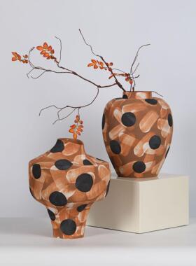 侘寂风陶瓷花摆件花插花器家居饰品可装水软装波点样板房