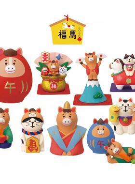 日式猫 马年送礼新春十二生肖小摆件招福招财树脂摆件工艺品礼物