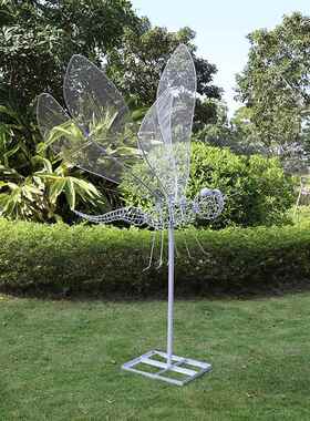 不锈钢雕塑金属丝镂空户外铁艺抽象蜻蜓摆件景观园林动物装饰品