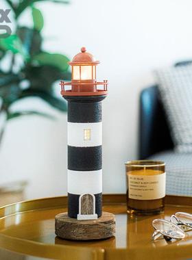 YBOX创意PVC复古发光灯塔立体灯塔摆件水泥质感建筑木制海洋儿童