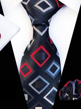 necktie + cufflinks + hanky men suit 领带口袋巾袖口三件套装