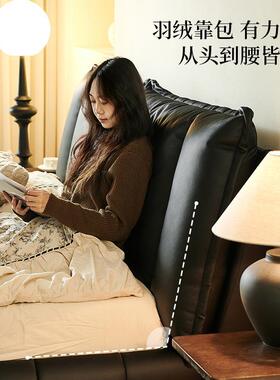 吉与帆船床法式现代双人床主卧高端大气复古风黑色中古泡芙真皮床