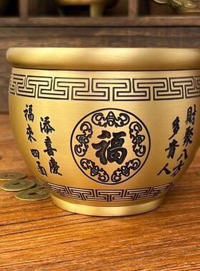 铜制百福缸黄铜米缸招米聚宝盆香炉五福缸家居玄关办公桌风水摆件