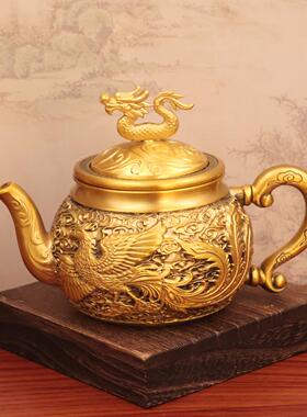 黄铜龙凤祥云转见描述装茶壶套家用高送档龙转凤转转茶杯礼摆件
