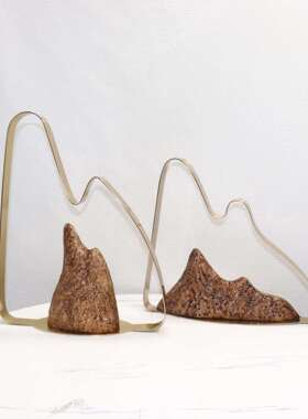 新中假山三件式后现代假样间软装饰品别书房客厅电视柜禅意山板摆