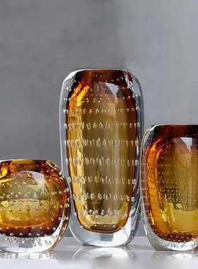 简约玻璃花瓶摆件创意客厅插花现代轻奢玄关桌面软装饰品