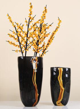 轻奢琉璃花瓶加厚水培花瓶美式样板房现代装饰品客厅插花花器摆件