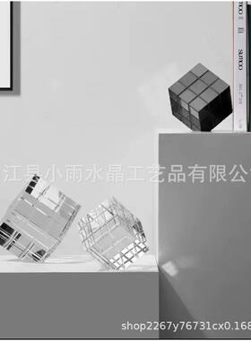 创意艺术魔方小摆件水晶轻奢客厅办公室电视柜桌面玄关家居装饰品
