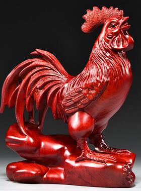 红色实木鸡摆件木质雕刻十二生肖木制鸡木头吉祥物装饰红木工艺品