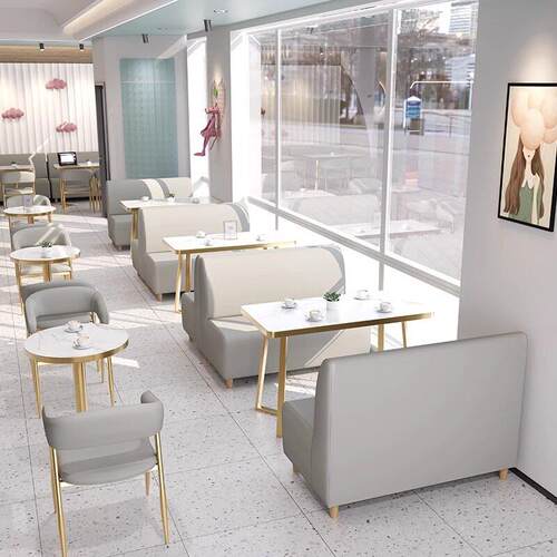 网红奶茶店沙发蛋糕甜品汉堡咖啡厅餐饮商用卡座轻奢休闲桌椅组合 - 图1