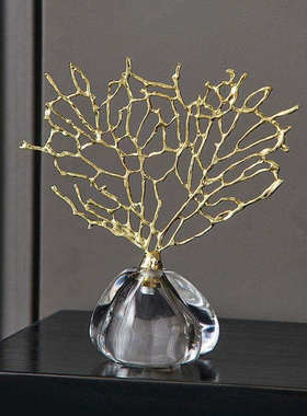 日本高端轻奢玄关电视柜招财家居装饰品创意发财树高档摆件大理石