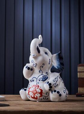 客庄摆件陶动物工艺品礼品摆件家居客厅电视柜装饰品大象瓷陶新中
