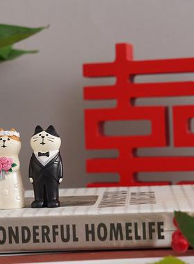 订婚喜字小摆件猫咪情侣摆台全套婚房装饰品闺蜜结婚礼品新婚礼物