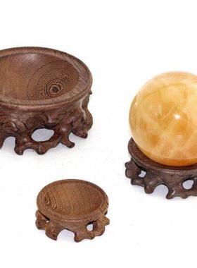 实木葫芦底座托架水晶球底托 凹形整木底座 工艺品球形摆件木托