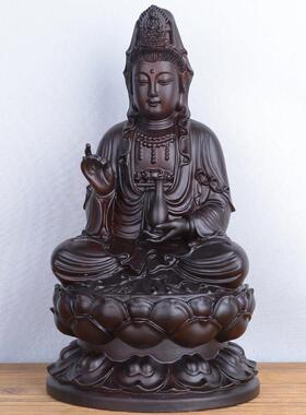 黑檀木雕观音摆件实木南海观音佛像坐莲净瓶观音红木工艺礼品