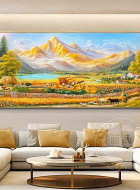 金山丰收图聚宝盆客厅装饰画背有靠山沙发背景墙挂画风景山水壁画