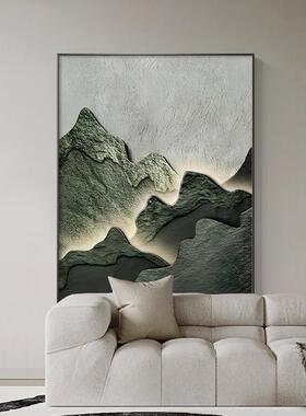 侘寂风客厅落地画沙发背景墙面装饰画背有靠山肌理感竖版大气挂画