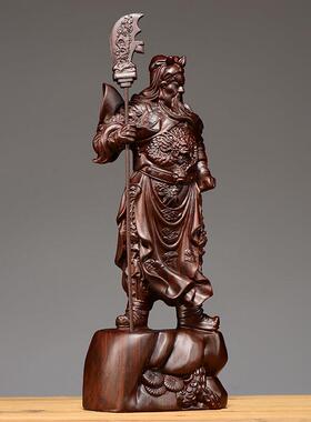 黑檀木雕关公佛像摆件实木雕刻大号武财神像家居客厅装饰开业送礼
