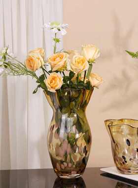 秋冬新款轻奢金属风花瓶金色花瓶果盘手工高档复古客厅电视柜装饰