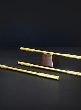 35cm纯铜金箍棒摆件带底座如意金箍棒黄铜定海神针手把件金属棍子