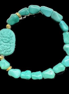 原矿高瓷绿松石随行手链搭配大黑天单圈手串尺寸约23.8×18×12mm