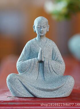 许愿和尚造景摆件佛像人物假山石头生态龟鱼缸水族庭院盆景装饰品