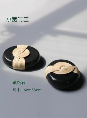 小宽竹创意笔筒茶宠物镇纸石敢饰品凤凰尾结手工编织竹工艺结宽