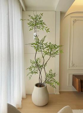 在树下南天竹彷真绿色植物高端轻奢大型彷生植物假树高级感室内氛