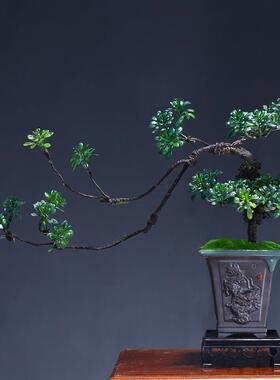 摆件新中式客厅玄关装饰品办公室仿真迎客松绿植桌面造景酒店家居