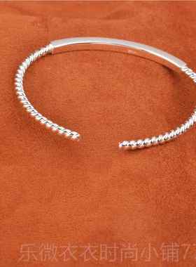 新款9纯银情侣手镯韩森系简约细9银9手环开口男女足银版镯子定制